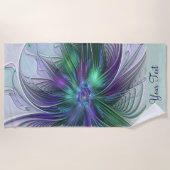 Serviette De Plage Fleur vert violet Art Abstrait Nom fractal (Devant)