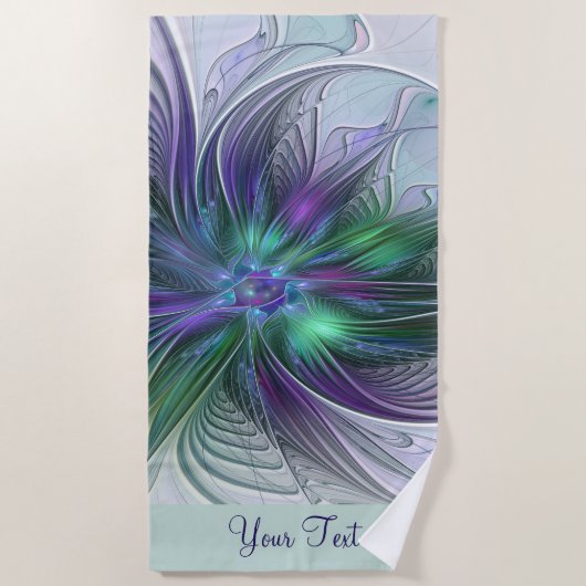 Serviette De Plage Fleur vert violet Art Abstrait Nom fractal (Devant)