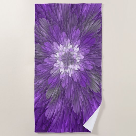 Serviette De Plage Fleur Violette Psychedelique Art Fractal Abstrait (Devant)