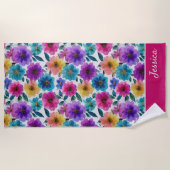 Serviette De Plage Fleur vive Fleur Aquarelle Nom floral (Devant)