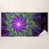 Serviette De Plage Fleuron vert violet Art Abstrait fractal moderne (Devant)