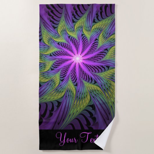 Serviette De Plage Fleuron vert violet Art Abstrait fractal moderne (Devant)