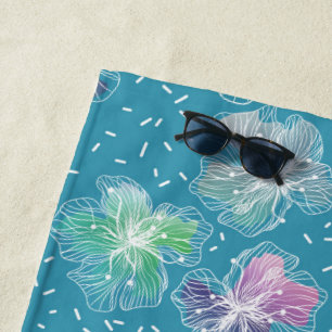 Serviette De Plage Fleurs Abstraites sur de beaux tons bleu clair