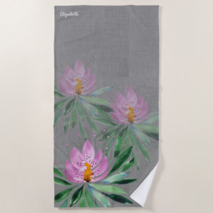 Serviette De Plage Fleurs Artistiques En Aquarelle Violet Rose Art