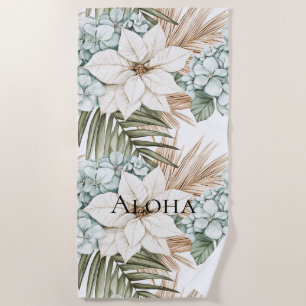 Serviette De Plage Fleurs blanches bleues tropicales  