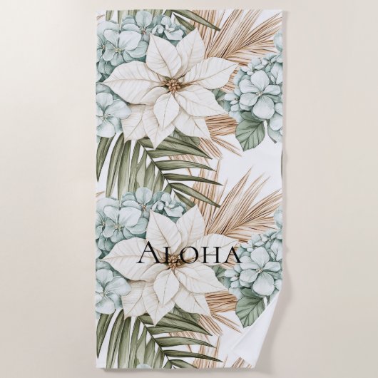 Serviette De Plage Fleurs blanches bleues tropicales (Devant)