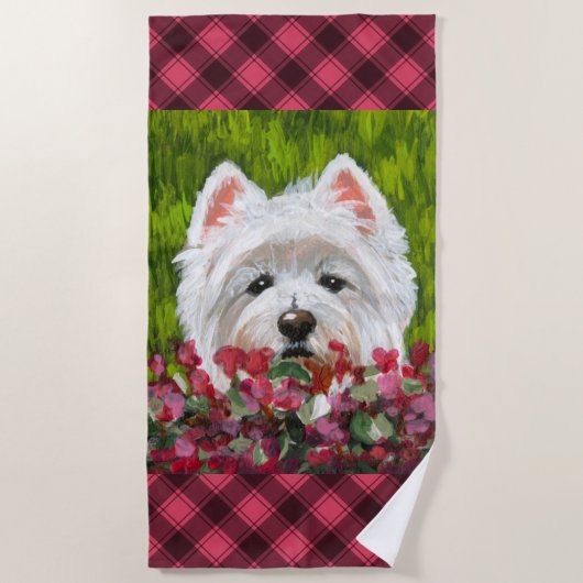 Serviette De Plage Fleurs blanches et roses (Devant)