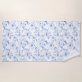 Serviette De Plage Fleurs Blancs Chic Et Joli Bleu (Devant)