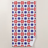 Serviette de plage Fleurs Bleu Violet Rouge Bohème (Devant)