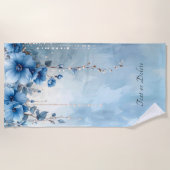 Serviette de plage Fleurs bleues et perles (Devant)