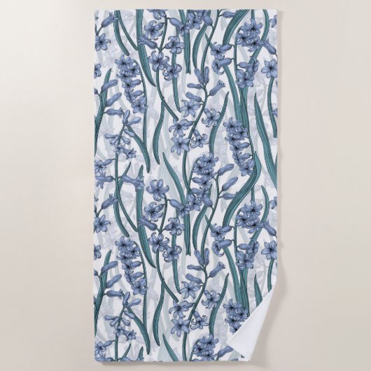 Serviette De Plage Fleurs Blue Hyacinth sur blanc (Devant)