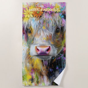 Serviette De Plage Fleurs colorées vives du veau des Highlands