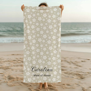 Serviette De Plage Fleurs Confetti Beige Bridesmaid