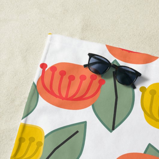 Serviette De Plage Fleurs corail et or (En situation)