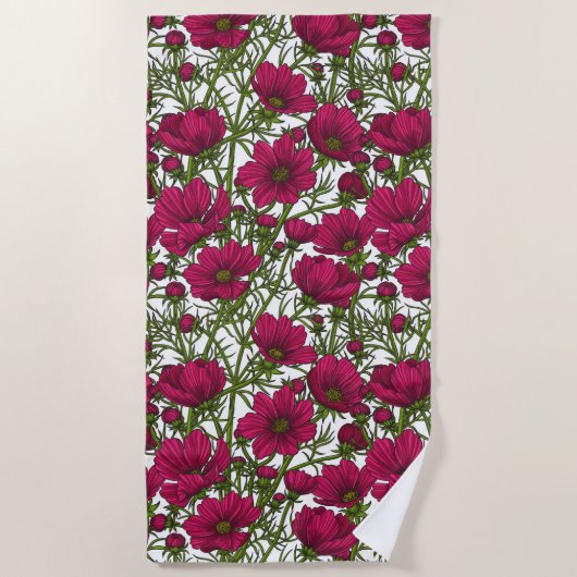 Serviette De Plage Fleurs Cosmos roses (Devant)