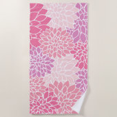 Serviette De Plage Fleurs Dahlia, Motif De Fleurs, Dahlia Rose (Devant)