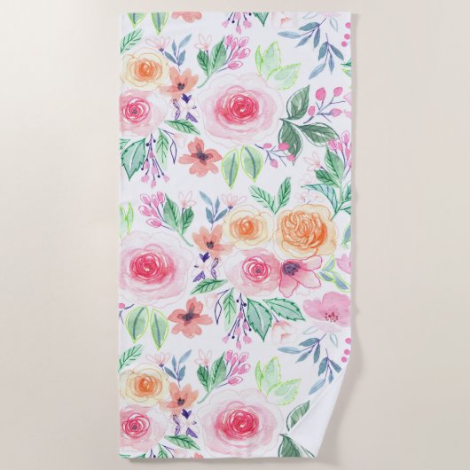 Serviette De Plage Fleurs d'aquarelle et feuilles (Devant)