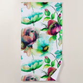 Serviette De Plage Fleurs d'aquarelle et motif rose (Devant)