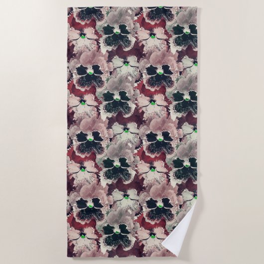 Serviette De Plage Fleurs d'aquarelle rose, bordeaux (Devant)