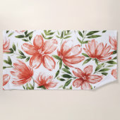 Serviette De Plage Fleurs d'aquarelle rouge (Devant)