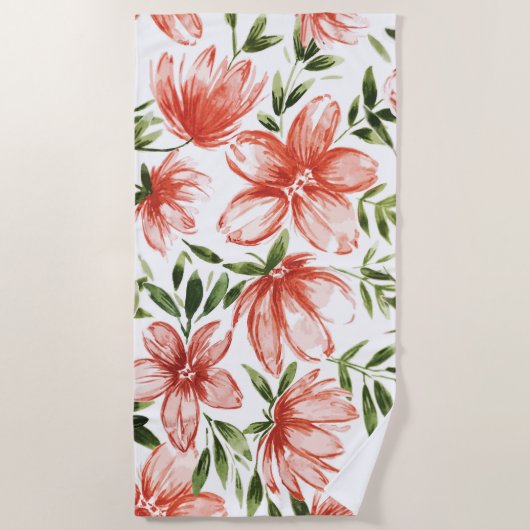 Serviette De Plage Fleurs d'aquarelle rouge (Devant)