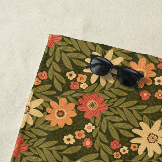 Serviette De Plage Fleurs de Bohême en terre (En situation)
