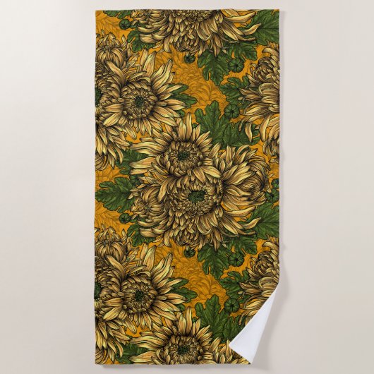 Serviette De Plage Fleurs de chrysanthème jaune (Devant)