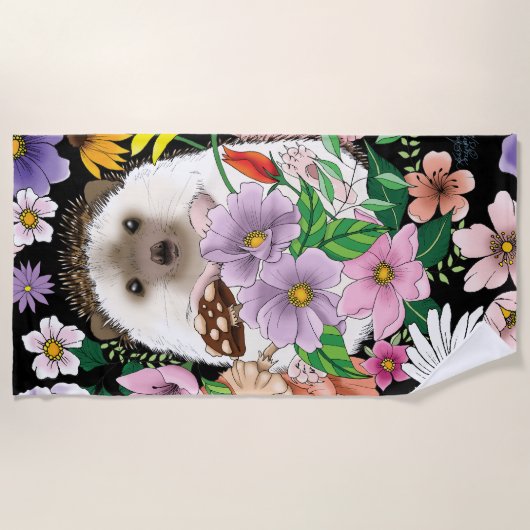 Serviette De Plage Fleurs de hérisson mignonnes (Devant)