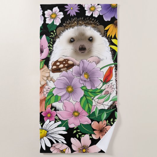 Serviette De Plage Fleurs de hérisson mignonnes (Devant)