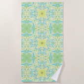 Serviette De Plage Fleurs de jardin rétro en vert et jaune (Devant)