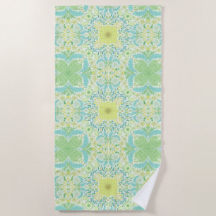 Serviette De Plage Fleurs de jardin rétro en vert et jaune