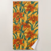 Serviette De Plage Fleurs de jour tawny, bleu et jaune (Devant)