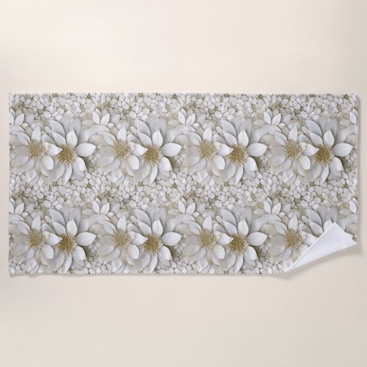 Serviette De Plage Fleurs de Lotus Blanc Or (Devant)