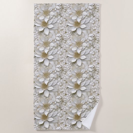 Serviette De Plage Fleurs de Lotus Blanc Or (Devant)