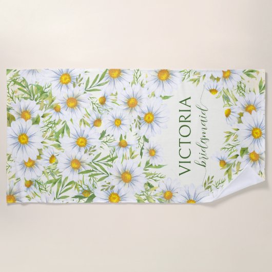 Serviette De Plage Fleurs de marais Wild Daisy Nom personnalisé (Devant)