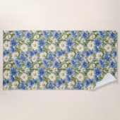Serviette De Plage Fleurs de marguerite bleue blanche (Devant)
