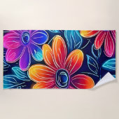 Serviette De Plage Fleurs de néon brillantes (Devant)