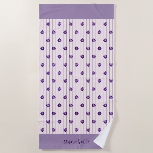 Serviette De Plage Fleurs de nom de script élégantes, Blush, Violet s (Devant)