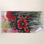 Serviette De Plage Fleurs De Pavot En Aquarelle (Devant)