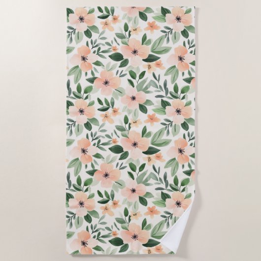 Serviette De Plage Fleurs de pêche à la menthe (Devant)