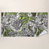 Serviette De Plage Fleurs de pivoines blanches et moisissures (Devant)