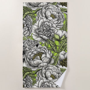 Serviette De Plage Fleurs de pivoines blanches et moisissures