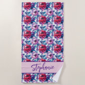 Serviette De Plage Fleurs de pivoines rouges et roses (Devant)