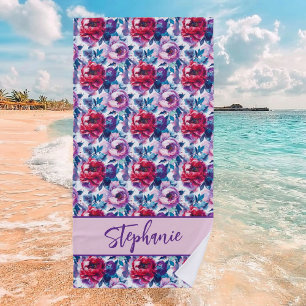 Serviette De Plage Fleurs de pivoines rouges et roses