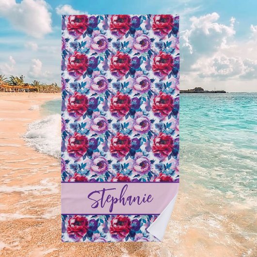 Serviette De Plage Fleurs de pivoines rouges et roses