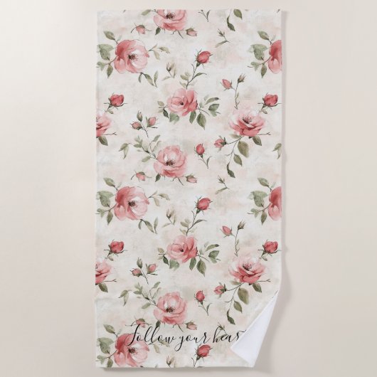 Serviette De Plage Fleurs de roses roses (Devant)