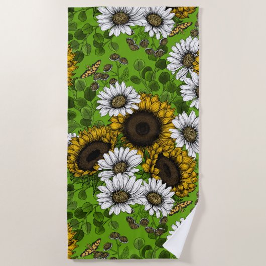 Serviette De Plage Fleurs de soleil et marguerites, jardin d'été (Devant)