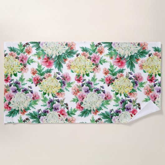 Serviette De Plage Fleurs d'été colorées motif (Devant)