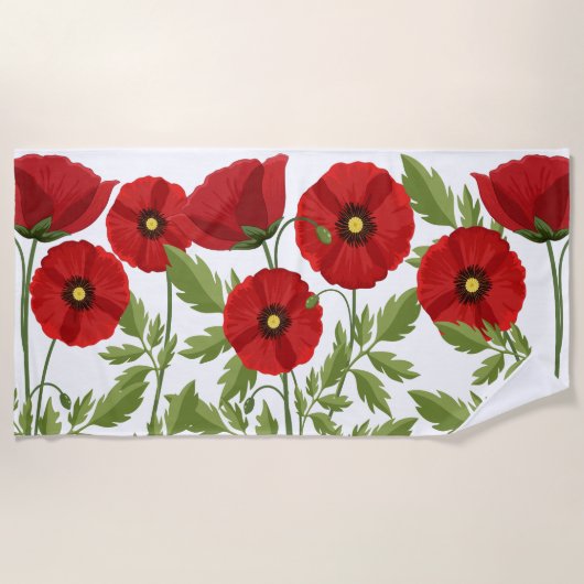 Serviette De Plage Fleurs d'été joyeuses floraison de pavot (Devant)