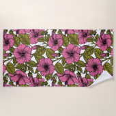 Serviette De Plage Fleurs d'hibiscus roses (Devant)